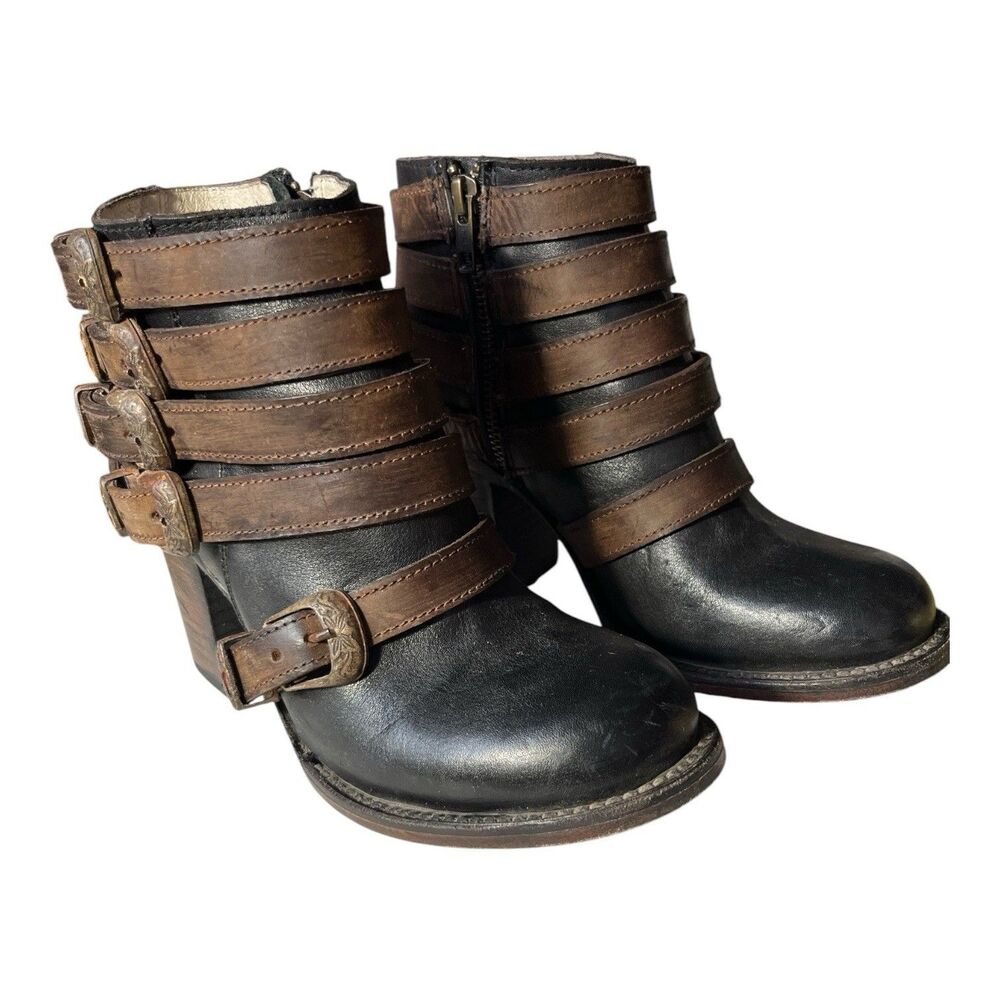 Freebird by Steven Women's Stair Strappy Ankle Boot Leather Brown Size 6